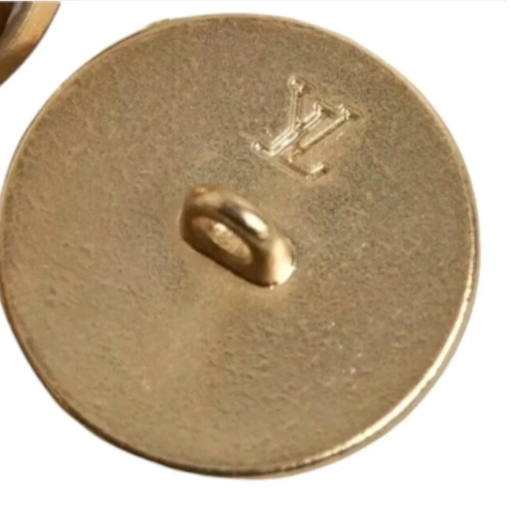 Louis Vuitton Upcycled Button Pendant Necklace Gold Tone LV Monogram Brown - Picture 5 of 5